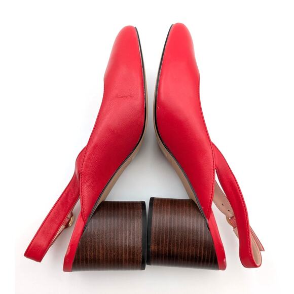J. Crew Leather Slingback Pumps Almond Toe Women's Bright Cerise Size US8 EU39 - Picture 5 of 10